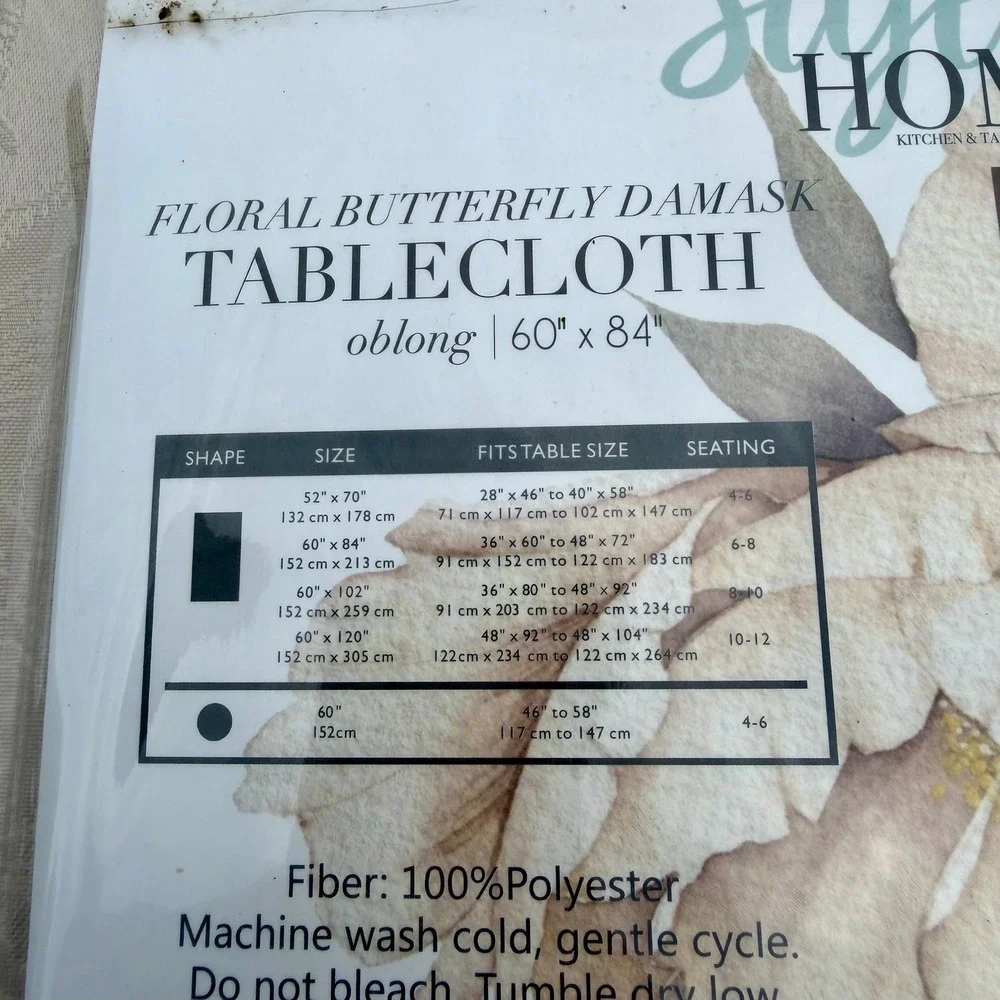 Vintage Style Home Floral Butterfly‎ Damask Tablecloth Oblong 60x84 Beige New
